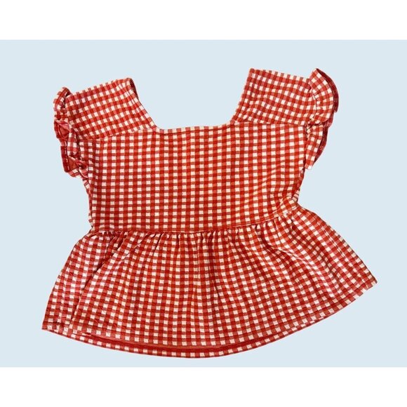 MADEWELL Red & White Gingham Checkered Peplum Top Size XS - Picture 6 of 8